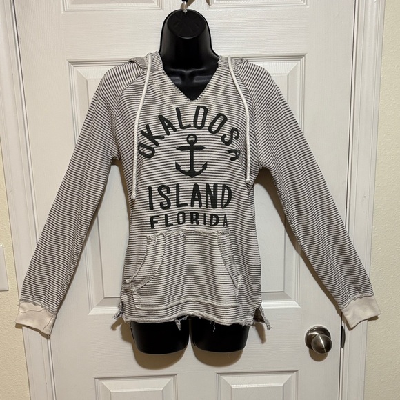 Blue 84 Black/White Striped Okaloosa Island Hoodie Size Small - Picture 1 of 11